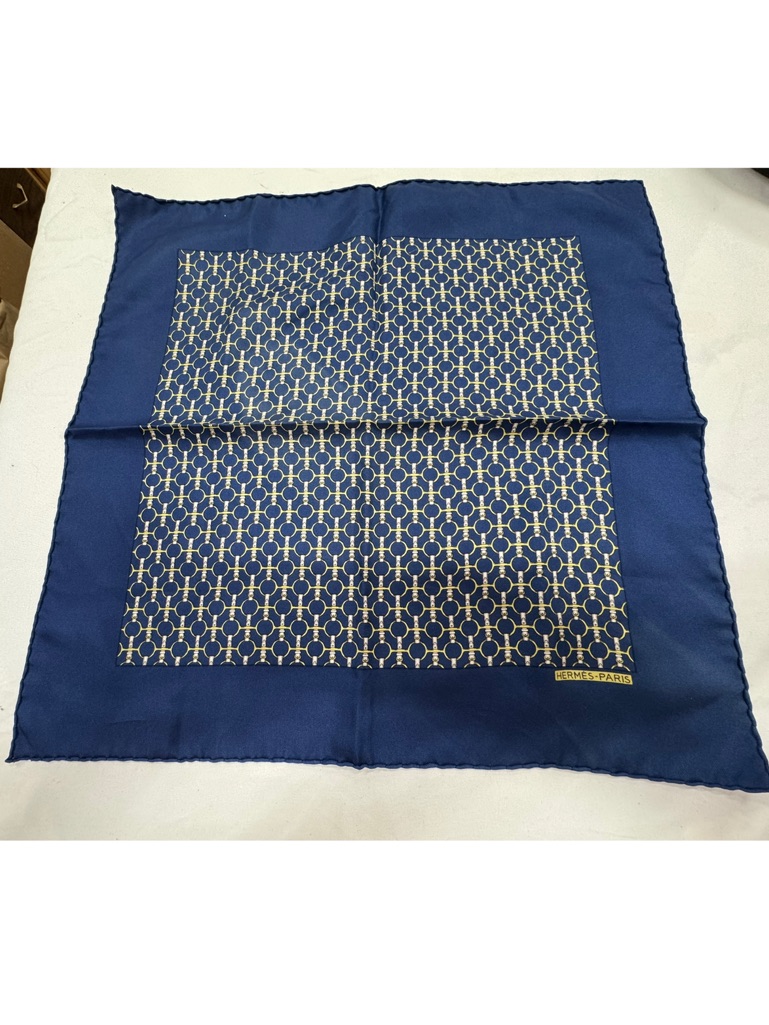 Authentic Herms Paris Vintage Blue Geometric Silk Scarf 16.5â